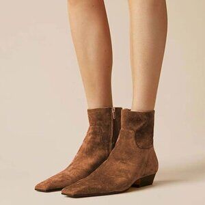 miss left Women's Square Closed Toe Low Chunky Heel Ankle Booties Brown Shoes